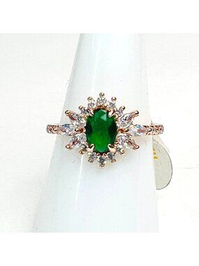 Ring Bomb Party Ring, , Size 7 deep green main stone CZ accents rose gold band